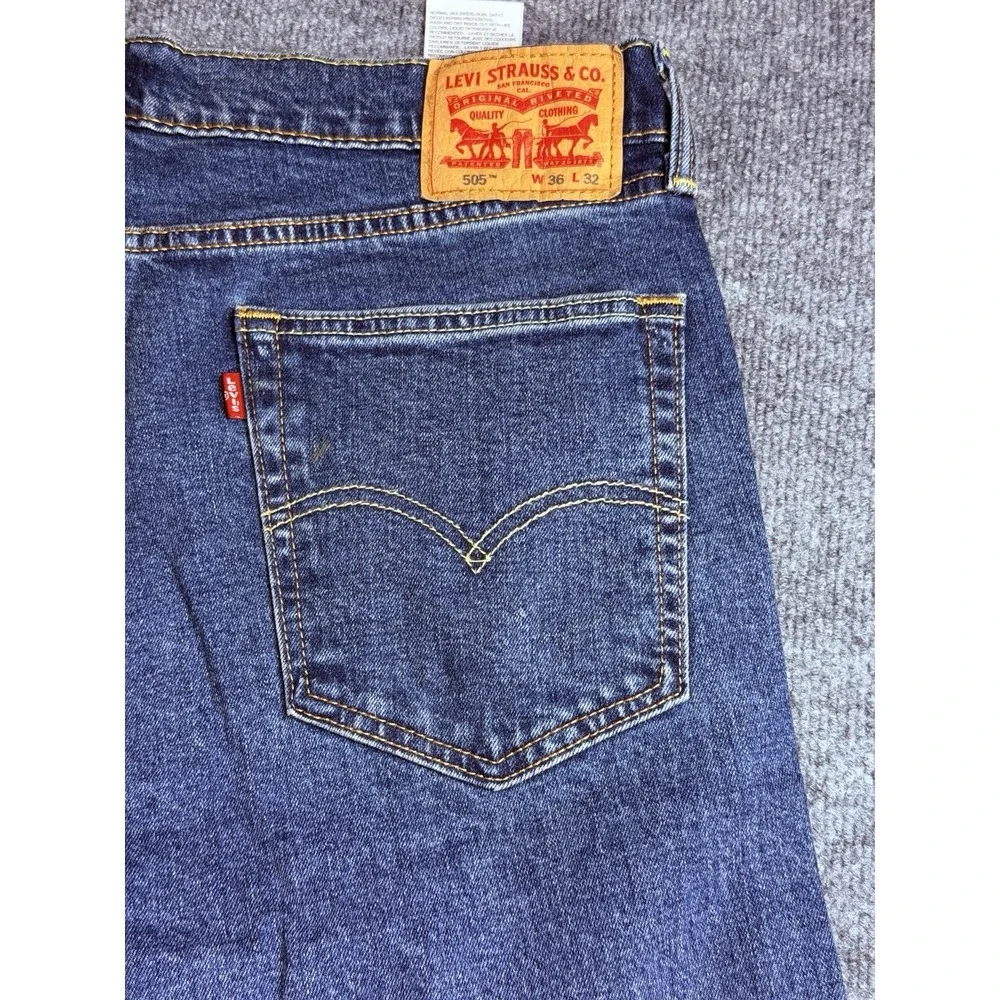 Levis 505 Jeans‎ Men's 36x32 Regular Fit Straight Leg Blue Cotton Denim